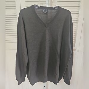 Jos A Bank Sweater Mens 2XL XXL Dark Green Merino Wool Blend Executive V-Neck